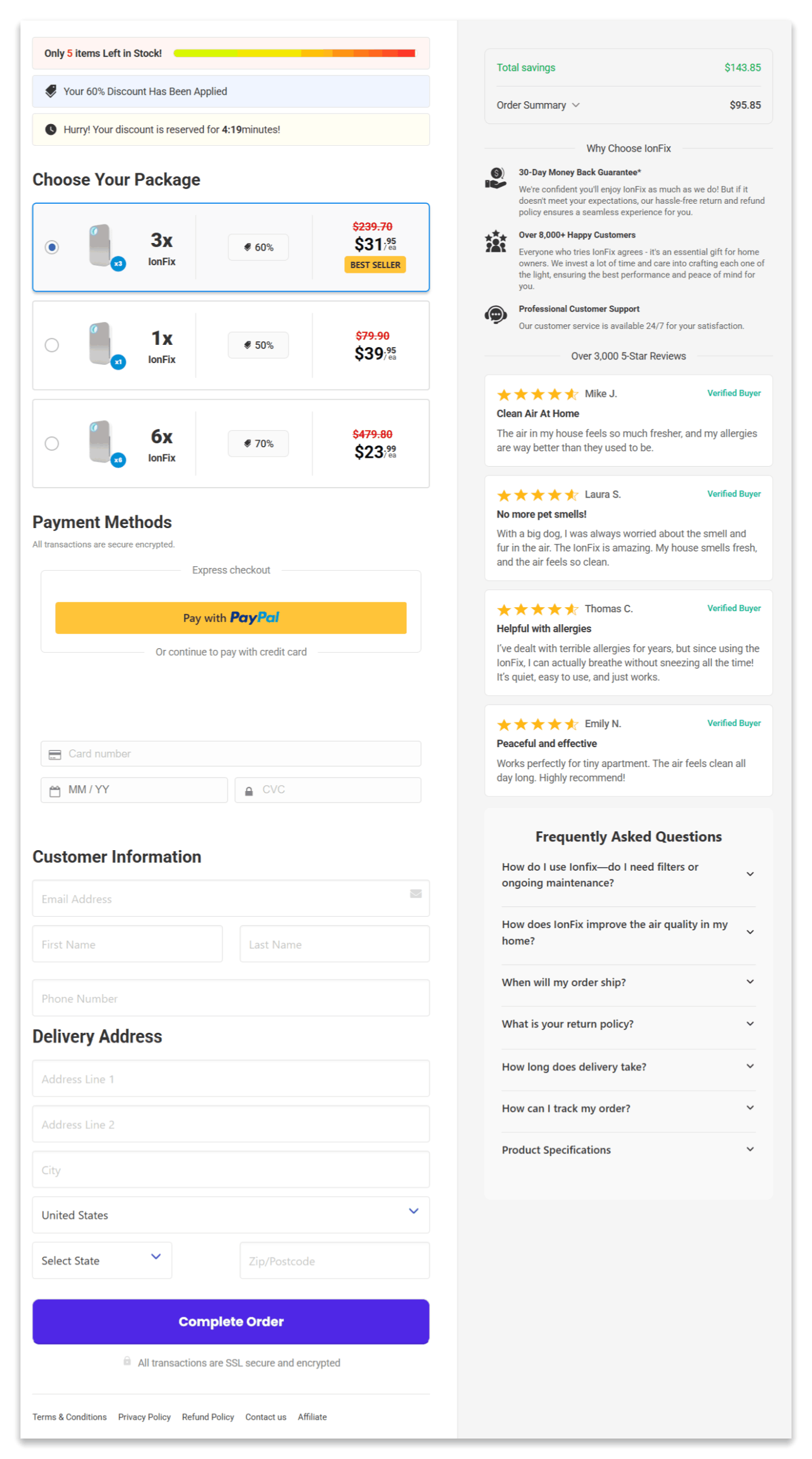 IonFix Air Purifier secure checkout page